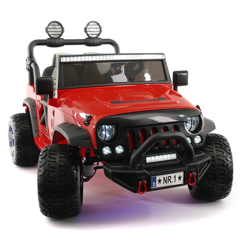 12V CHILDREN'S RIDE-ON JEEP TRUCK CAR, DUAL POWERFUL MOTORS, TWO SEAT CAPACITY, HIGH-GRIP TYRES, LED LIGHTS & REMOTE CONTROL