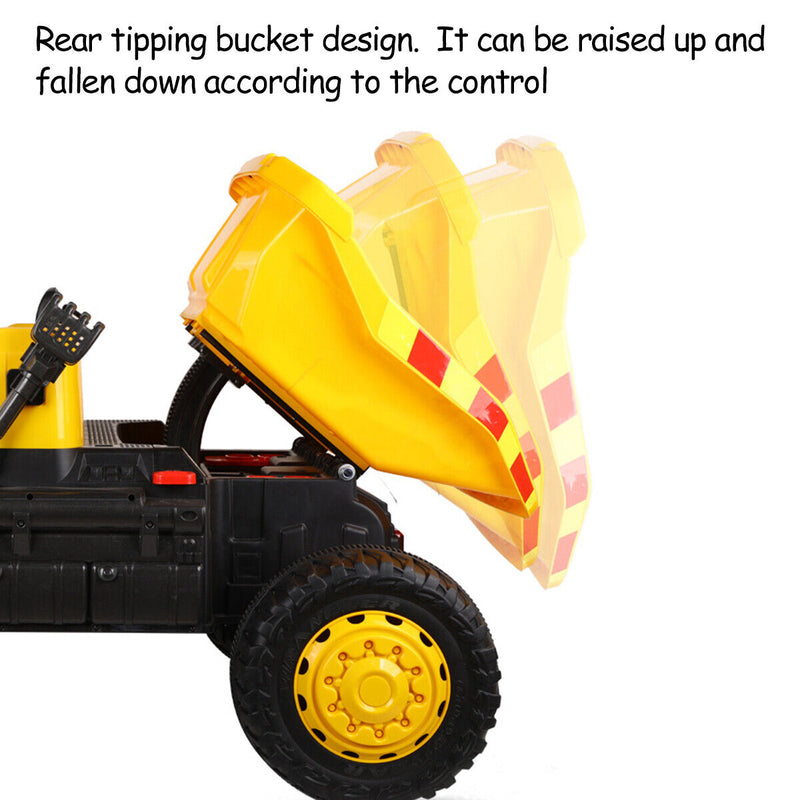 12V 2-Passenger Ride On Dump Truck with Remote Controlled Electric Construction Vehicle