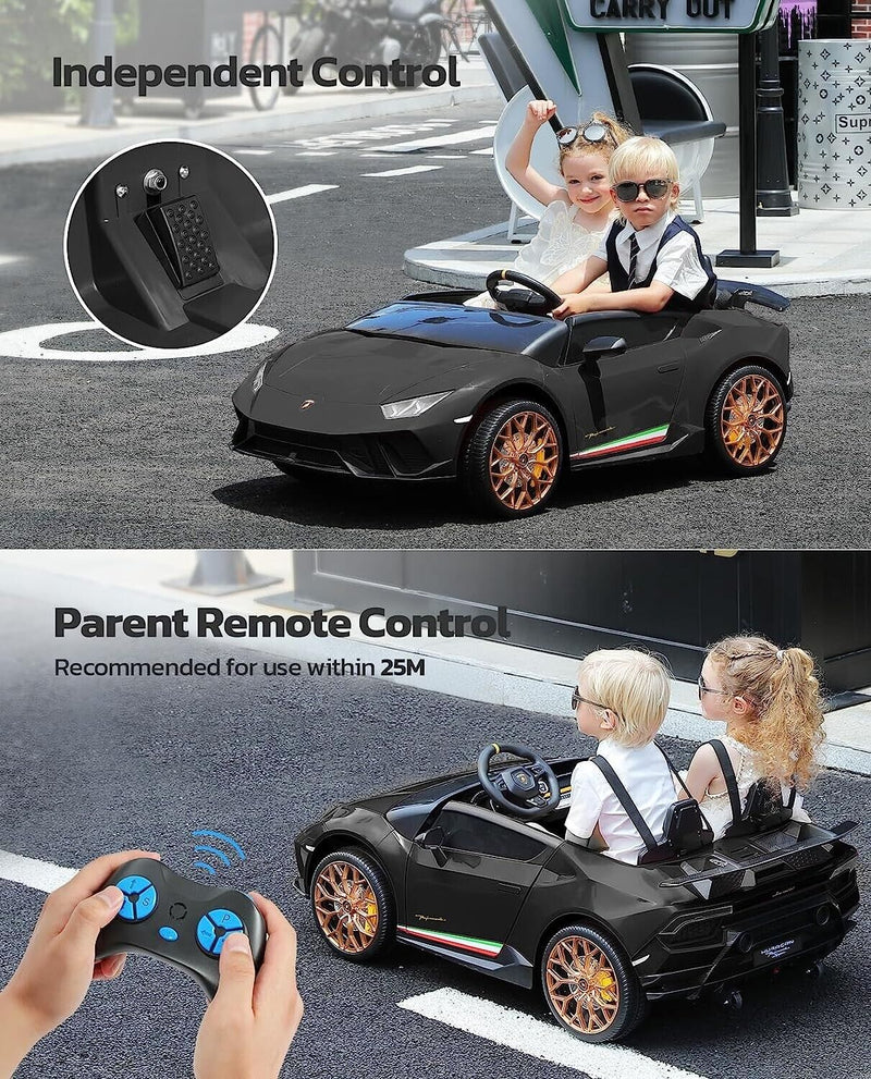 12V10Ah Electric Black Lamborghini Ride-On Car for Kids - 2 Seater with Remote Control