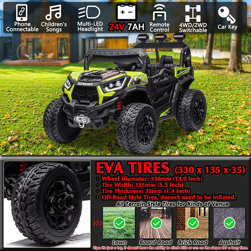 Remote Controlled Kids Electric 4x4 Truck Ride-on Toy - 24V Quad ATV