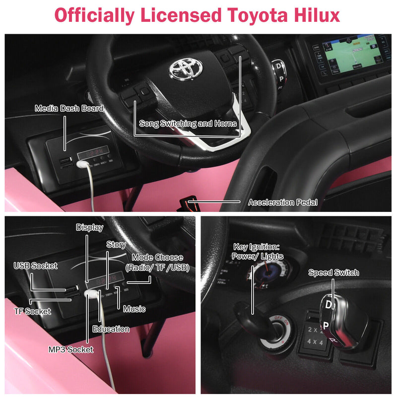 2-Seater Toyota Hilux Ride On Truck Car with Remote Control - Pink