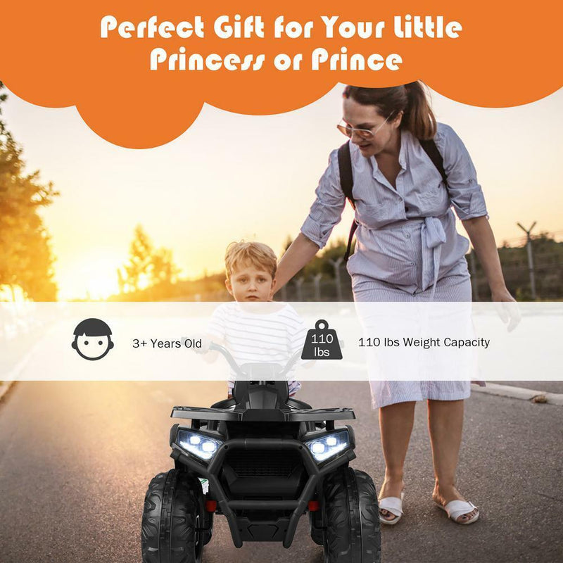 Kids Ride-On Toy Vehicle Quad ATV 14" - Black, MP3 Player, LED Lights - Suitable for 3+ Years