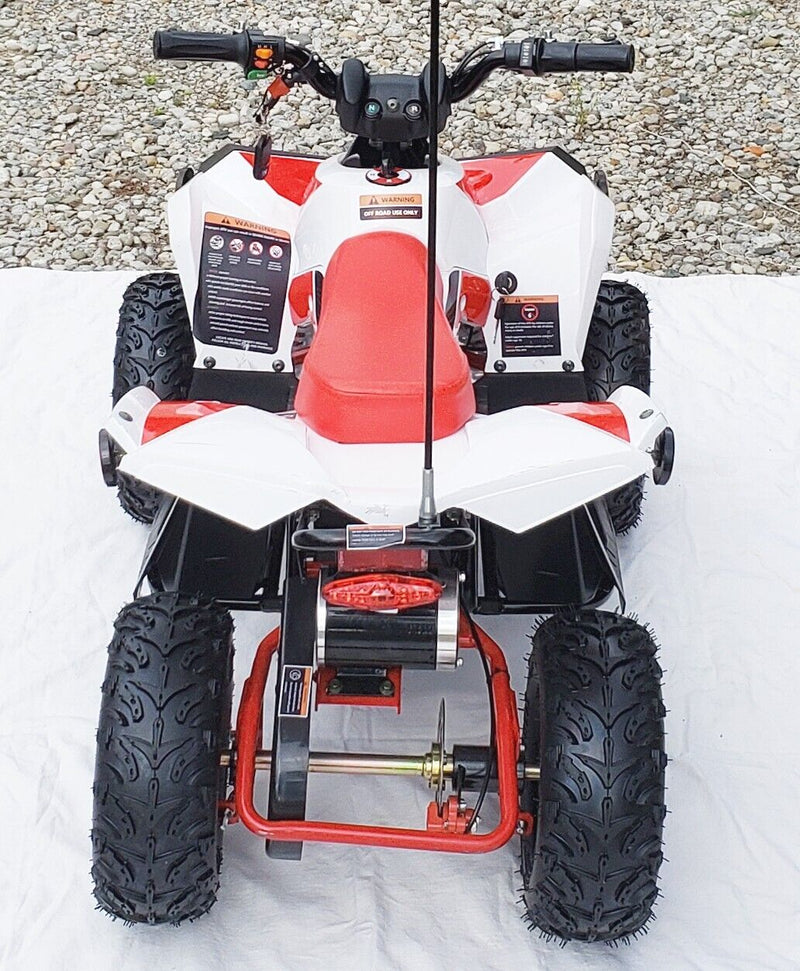 MotoTec E-Bully 36V 1000W Children's Electric ATV Quad Bike Off-Road Ride-On in White and Red