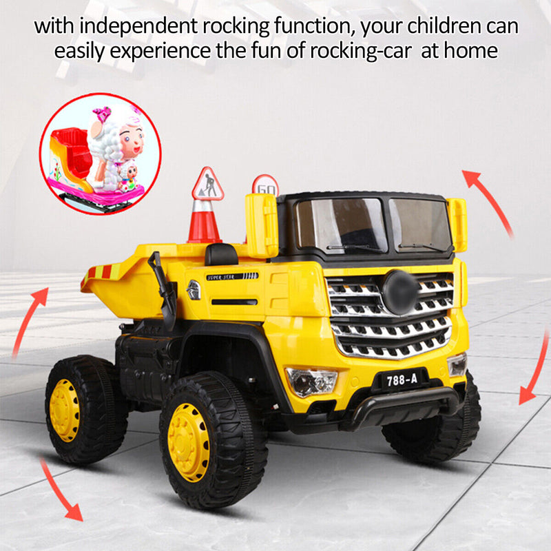 12V 2-Passenger Ride On Dump Truck with Remote Controlled Electric Construction Vehicle