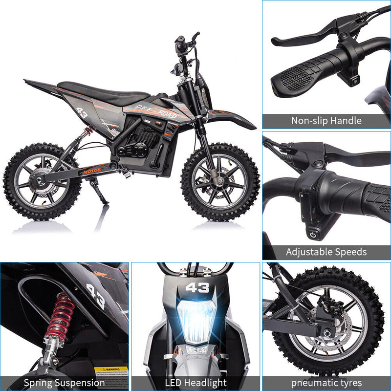 Electric Dirt Bike for Kids with LED Lamp and Brushed Motor - 36V Ride On Motorcycle