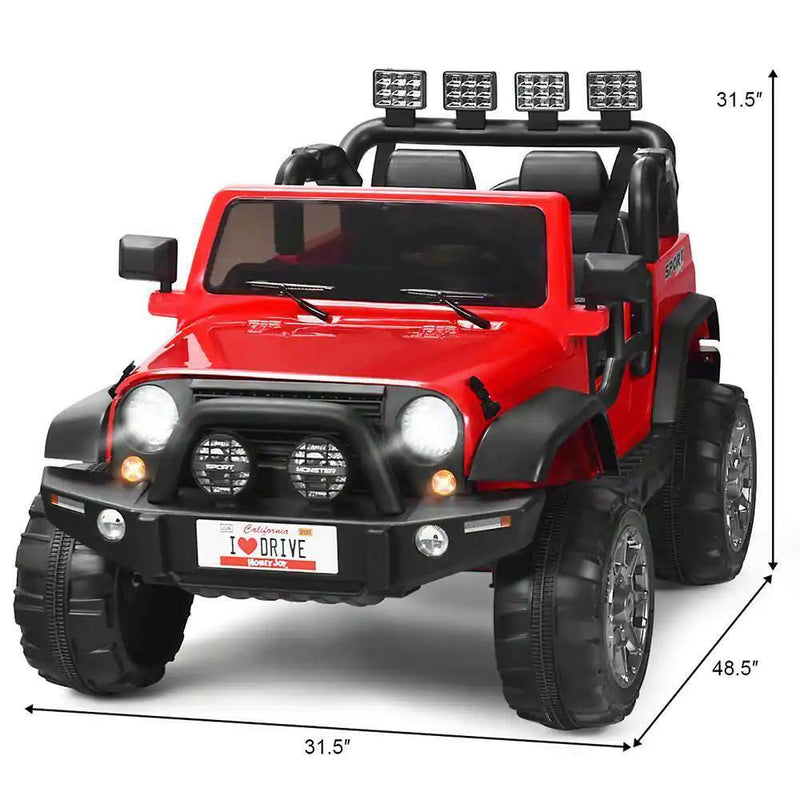 RC Electric Ride-On Toy Truck for Kids with 2 Seats and Storage Compartment - Red 12.6"