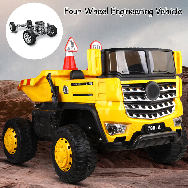 12V 2-Passenger Ride On Dump Truck with Remote Controlled Electric Construction Vehicle