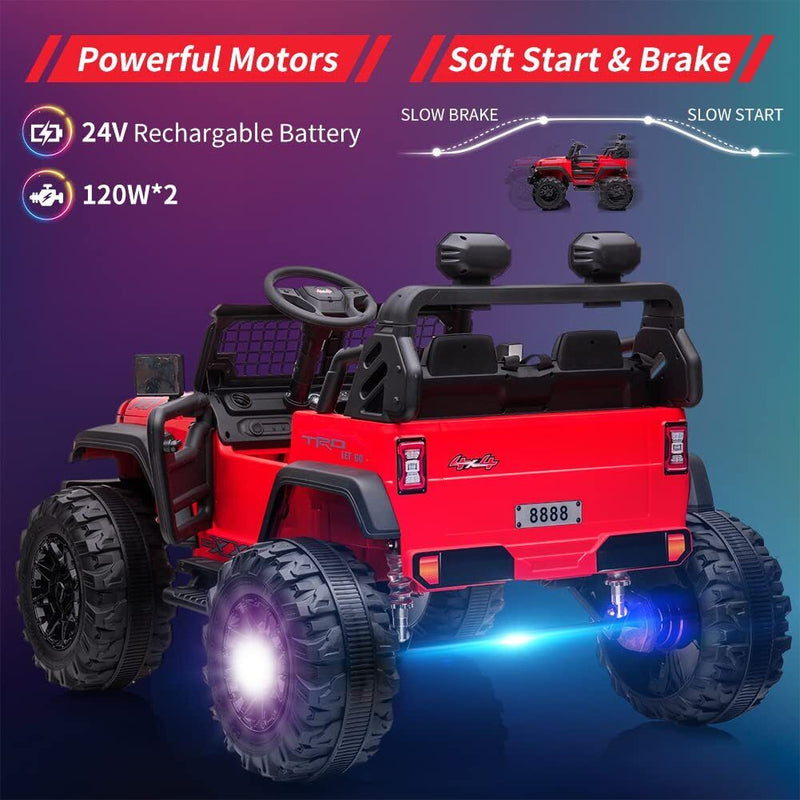 Red 24V Children's Electric Car with Remote Control - 2 Seater 20” Oversized Seat Truck