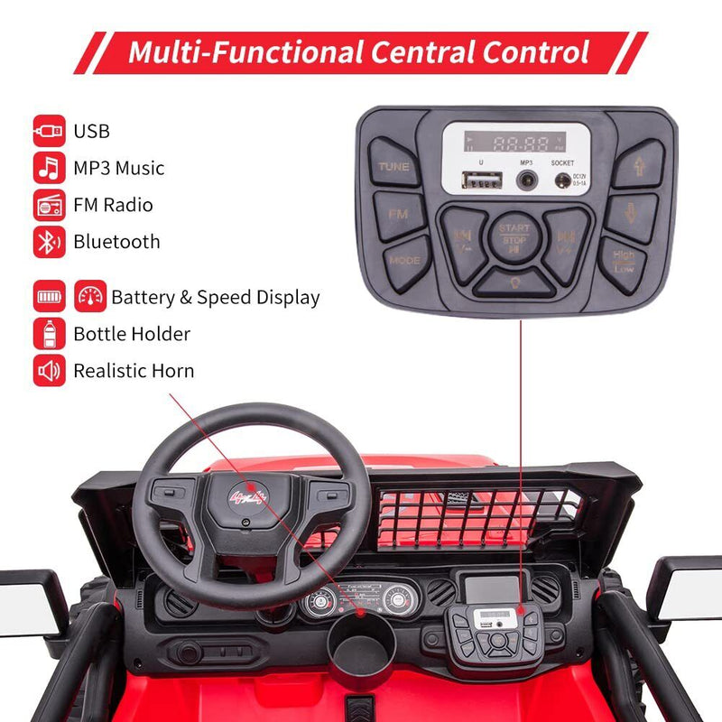 Red 24V Children's Electric Car with Remote Control - 2 Seater and Extra Spacious 20" Truck-Style Seat