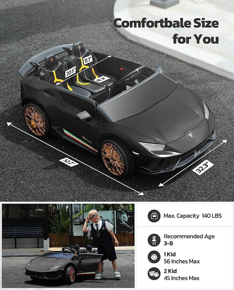 12V10Ah Electric Black Lamborghini Ride-On Car for Kids - 2 Seater with Remote Control