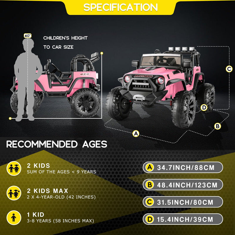 400W 2-Seater Electric Ride-On Jeep for Kids with LED Lights and Remote Control