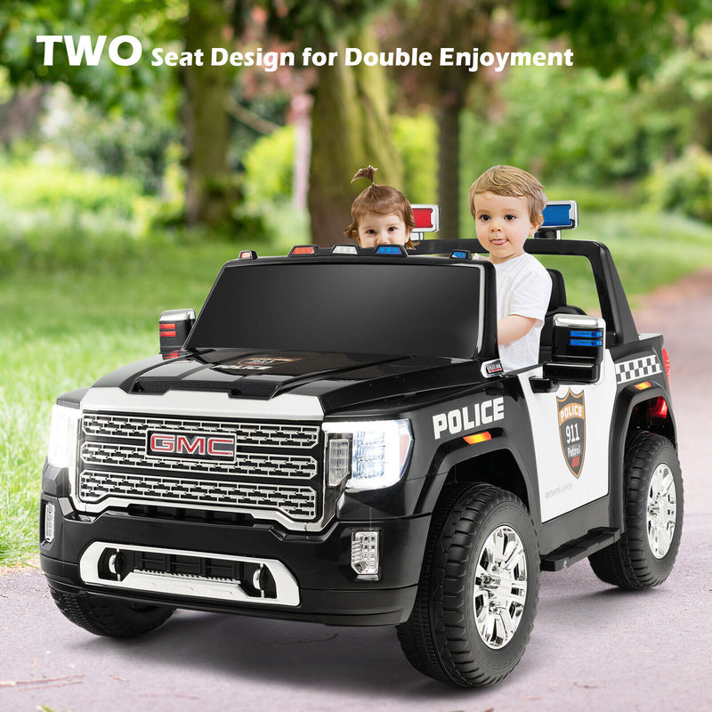 Licensed GMC Kids Ride On Police Car 2-Seater Truck with Remote Control and Music - 12V