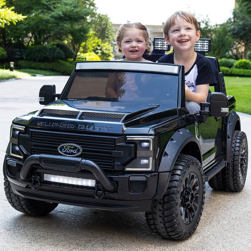 24V FORD F450 SPECIAL EDITION CHILDREN'S ELECTRIC VEHICLE TRUCK DOUBLE SEATER HEADLIGHTS WITH REMOTE CONTROL - BLACK