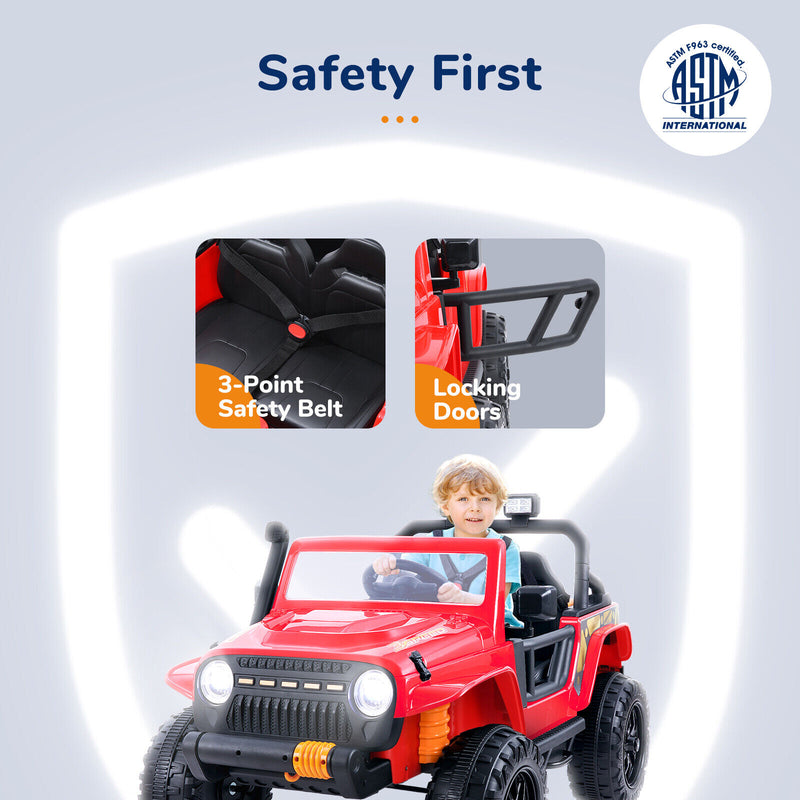 12V Electric Ride-On Car for Kids Ages 3-8 - Red/Black Truck Design