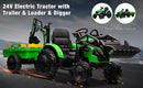 24V Battery-Powered Tractor with Trailer Loader & Digger Remote-Control Ride-on Vehicle