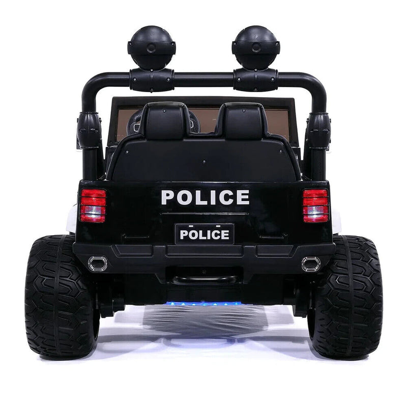 24V Dual Seater Children's Electric Police Vehicle, Off-Road Truck Jeep, 2 High-Powered Engines, Pneumatic Wheels, Remote Control Operation
