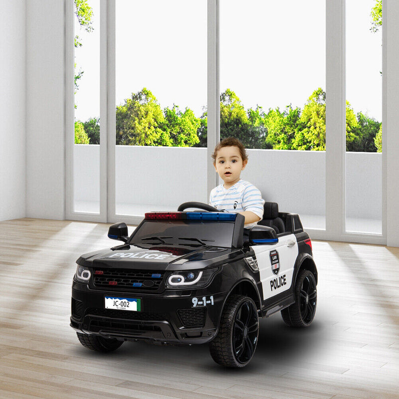 12V Children's Police Ride-On Vehicle with Electric Power, 2.4G Remote Control, and Flashing LED Lights