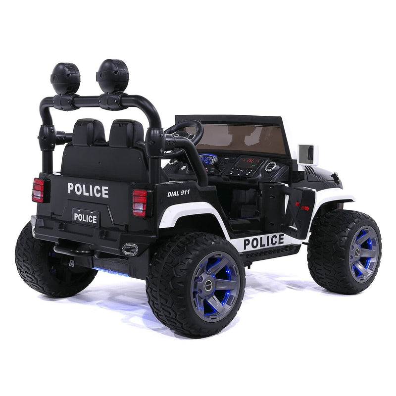 24V Dual Seater Children's Electric Police Vehicle, Off-Road Truck Jeep, 2 High-Powered Engines, Pneumatic Wheels, Remote Control Operation
