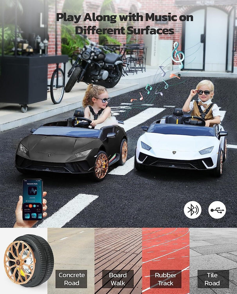 12V10Ah Electric Black Lamborghini Ride-On Car for Kids - 2 Seater with Remote Control