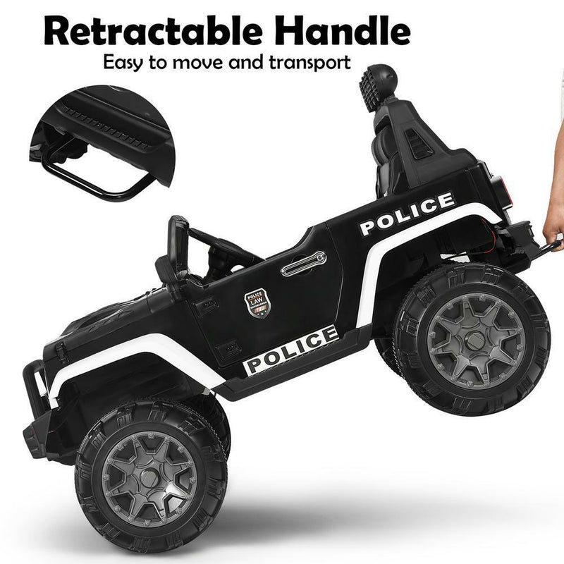 12 Volt Electric Kids Ride-On Police Truck Car with MP3 Player, Bluetooth Connectivity, and Remote Control - Black