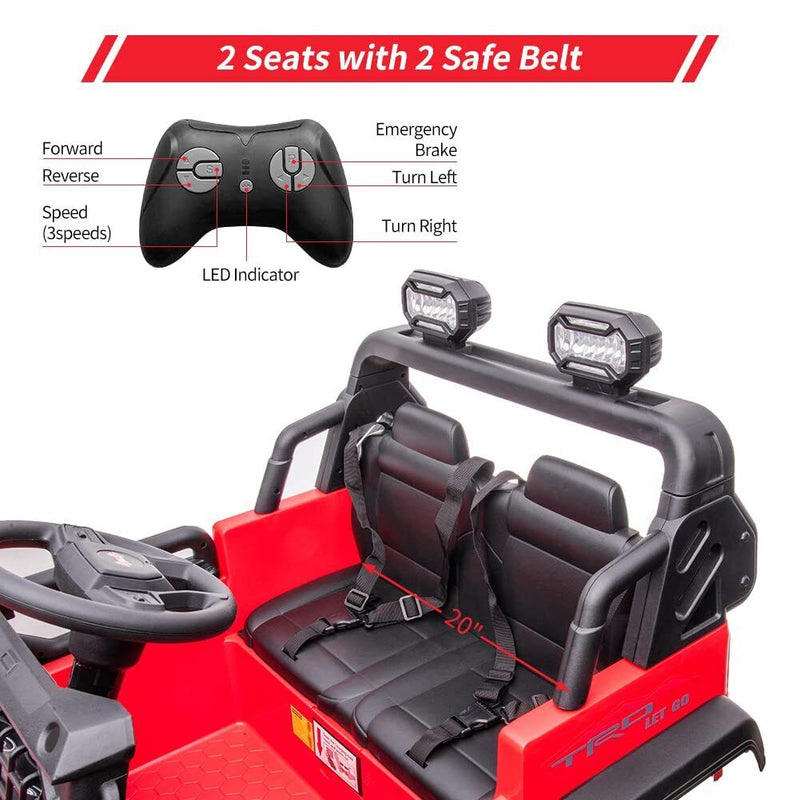 Red 24V Children's Electric Car with Remote Control - 2 Seater 20” Oversized Seat Truck