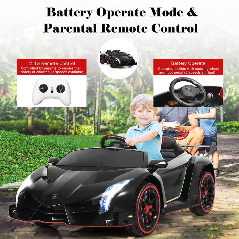 2-Seater Licensed Lamborghini Kids Ride On Car with RC and Swing Function - Black (12V)