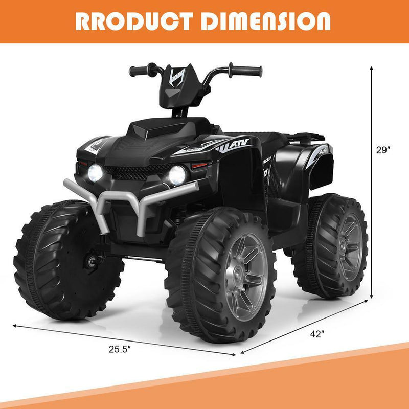 12V Electric ATV Quad for Kids with Music, LED Lights, and Black Finish