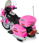12V Pink Electric Police Motorcycle Toy for Kids - Battery Powered Ride-On Bike