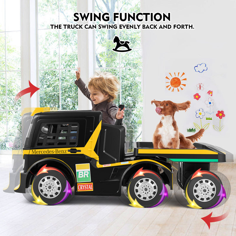 12V10AH Battery-Powered Ride On Truck with Swing Trailer and RC Control for Kids - MP3 Compatible, 6 Wheels