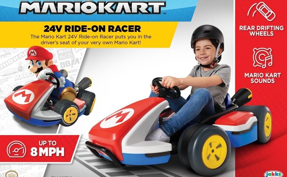 Mario Riding Car Super Mario Kart 24V Battery-Powered Ride-On Racer with 3 Speeds - Spe