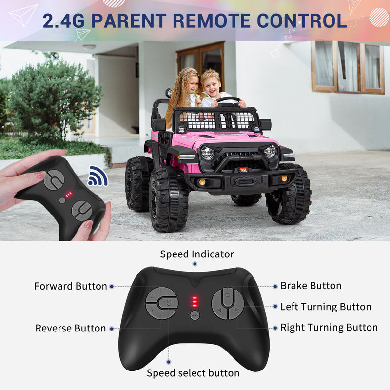 Kimbosmart 24V 4WD Children's Electric Ride-On Truck with Remote Control and Battery Level Alert