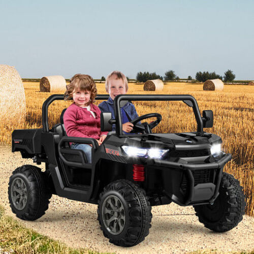 Black 2-Seater Kids Ride On Dump Truck with Dump Bed and Shovel