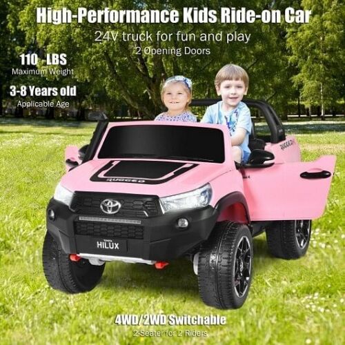 2*12V Authorized Toyota Hilux Ride-On Truck Vehicle 2-Passenger 4x4 with Remote Control - Pink