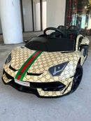 12V Lamborghini Aventador SVJ Children's Ride-On Sports Car with Remote Control and Gucci Wrap