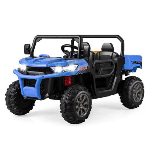 Blue 2-Seater Kids Dump Truck with Dump Bed and Shovel for Outdoor Play