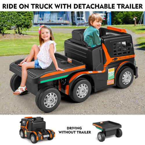 12V10AH Battery Kids Ride On Truck with Swing, Trailer, LED, MP3, and Bluetooth RC Features