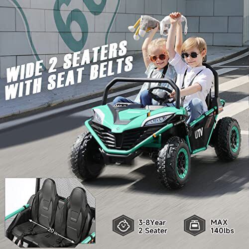 Green Off-Road UTV Electric 2-Seater XL Ride-On Car for Children - 12V Powered