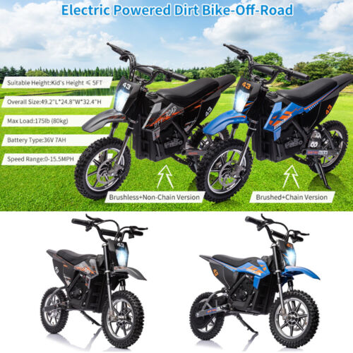 Electric Dirt Bike for Kids with LED Lamp and Brushed Motor - 36V Ride On Motorcycle