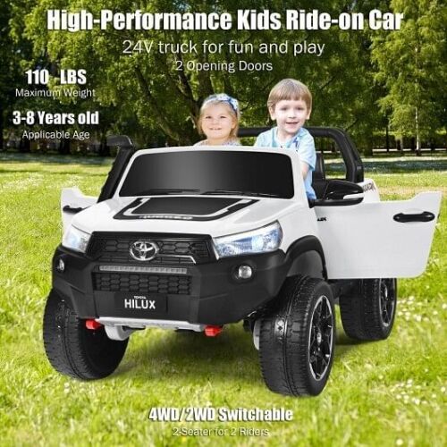 2*12V Authorized Toyota Hilux Electric Ride On Truck Vehicle 2-Seater 4WD with Remote Control in White