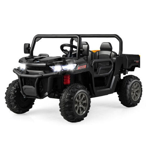 Black 2-Seater Kids Ride On Dump Truck with Dump Bed and Shovel