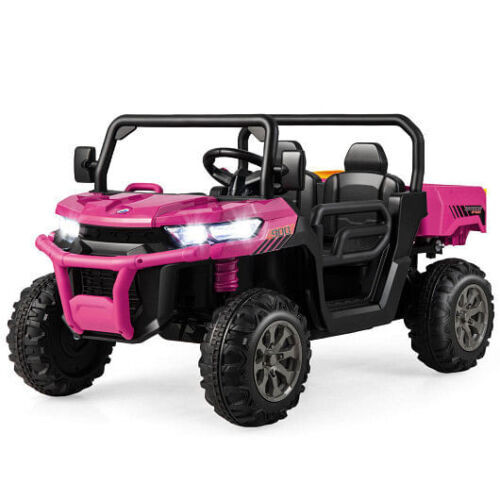 Kids Pink Dump Truck with Dump Bed and Shovel - 2-Seater Ride On Toy