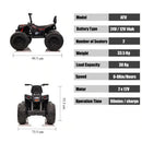 24V Children's Electric ATV Ride-On Toy, Rubber Tires, Hand Accelerator, Music Player, LED Illumination