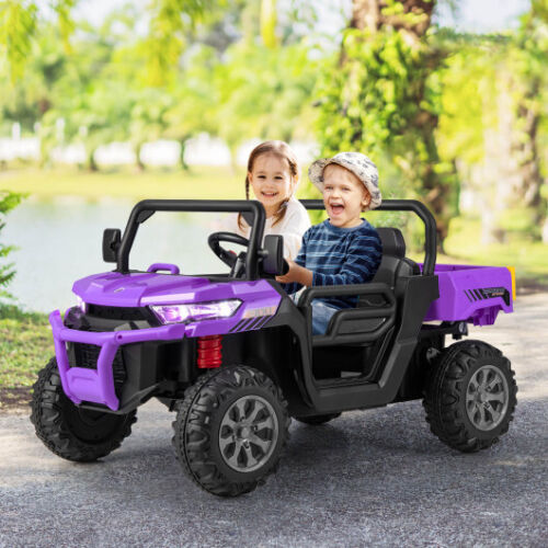 Sturdy 12V Children's Ride-On Pickup Truck Vehicle with Wireless Control and Double Seating - Violet