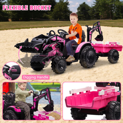 24V Battery-Powered Tractor with Trailer Loader & Digger Remote-Control Ride-on Vehicle