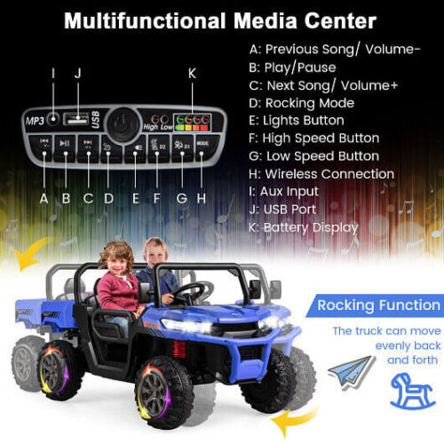 Blue 2-Seater Kids Dump Truck with Dump Bed and Shovel for Outdoor Play