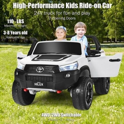 2*12V Authorized Toyota Hilux Ride On Truck Car 2-Passenger 4x4 with Remote Control in White