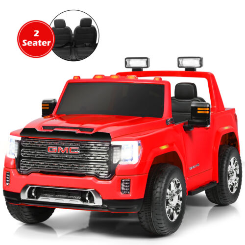 Licensed GMC 2-Seater Kids Ride On Truck with RC Control and Storage Box - Red