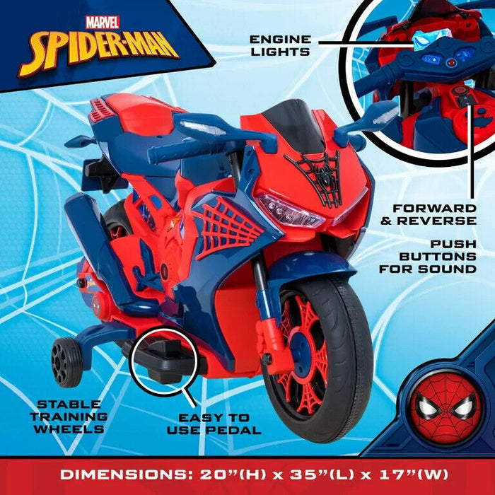 Spiderman 6V Motorcycle Ride On for Kids, Ages 3+, with Rechargeable B
