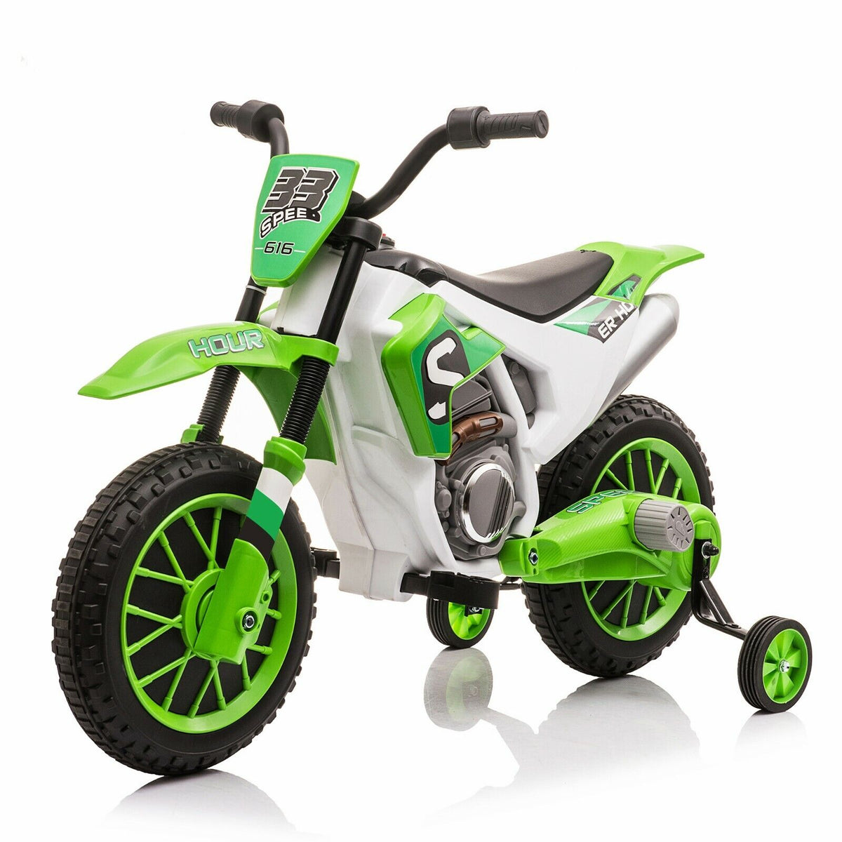TOBBI 12V Electric Dirt Bike for Kids with Training Wheels - Realistic