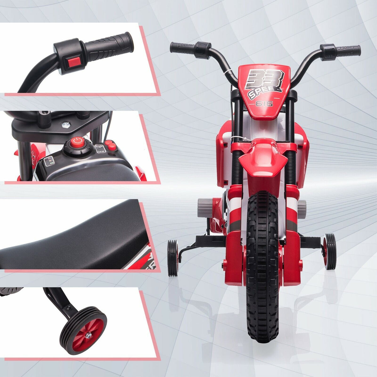 TOBBI 12V Electric Dirt Bike for Kids with Training Wheels Realistic
